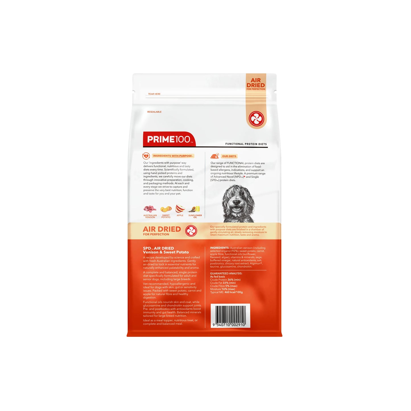 Prime100 Dog Dry Food - SPD™ Air Dried Venison & Sweet Potato