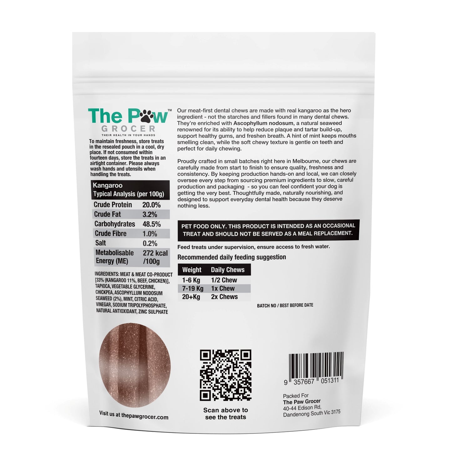 The Paw Grocer - Dog Treats Kangaroo Dental Chew