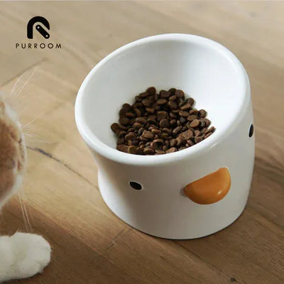 PURROOM Elevated Chick Ceramic Pet Bowl - Tilted