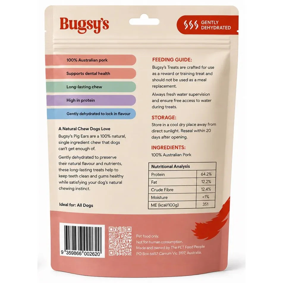 Bugsy's Dehydrated Dog Treat - Pig Ears 10 pcs