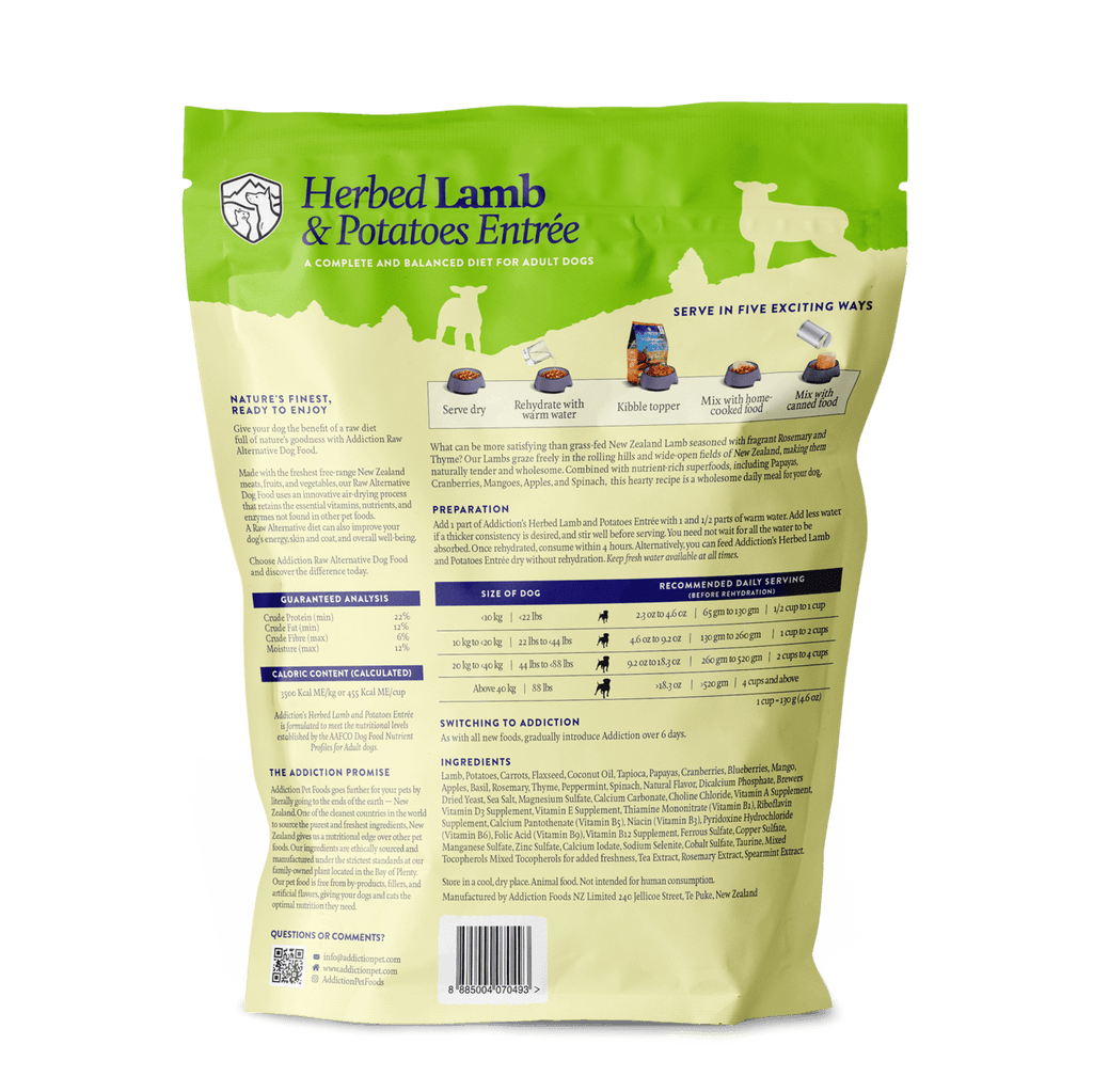 Addiction Air Dried Dog Food Raw Alternative Herbed Lamb And Potatoes Dinner 910g