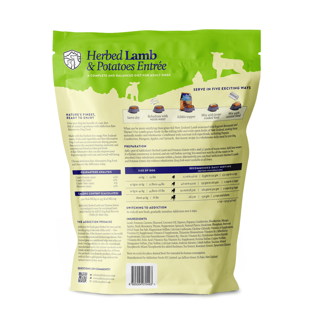 Addiction Air Dried Dog Food Raw Alternative Herbed Lamb And Potatoes Dinner 910g