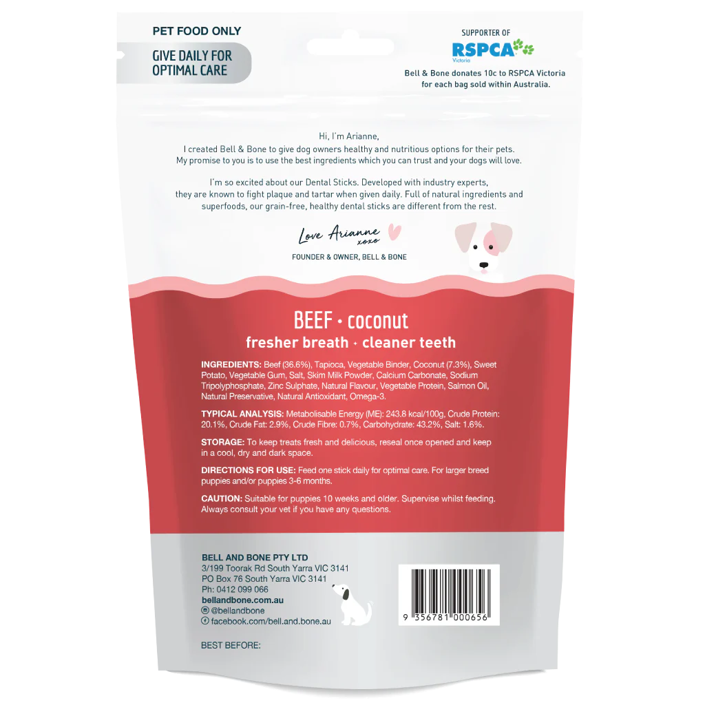 Bell and Bone Dog Dental Sticks - Puppys - Beef and Coconut