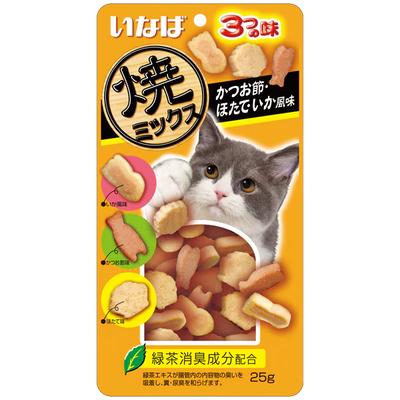 CIAO Soft Bits Mix Tuna and Chicken Fillet with Dried Bonito Scallop and Squid Flavor 25G