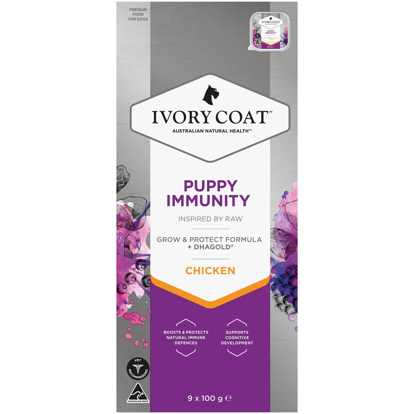 IVORY COAT - Inspired by Raw Immunity Puppy Formula Dog Wet Food (9 x 100g)