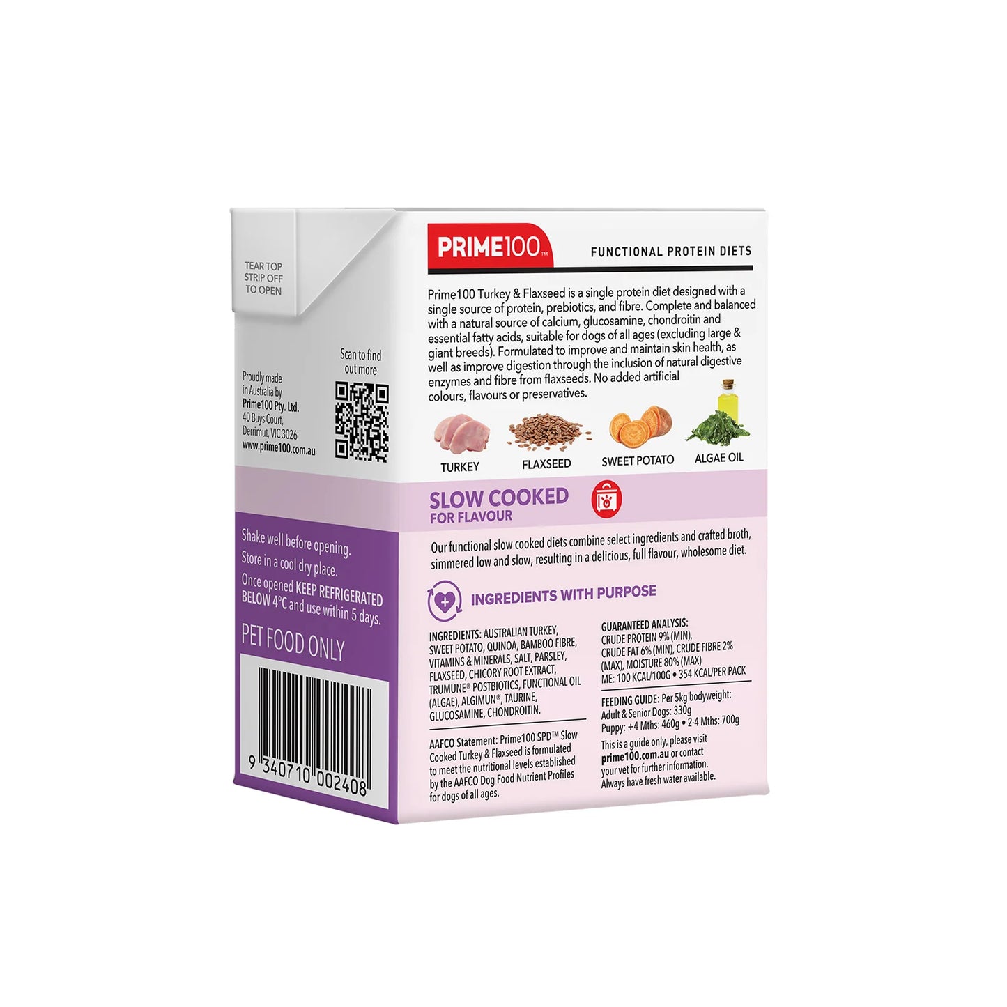 Prime100 Dog Wet Food - SPD™ Slow Cooked Turkey & Flaxseed