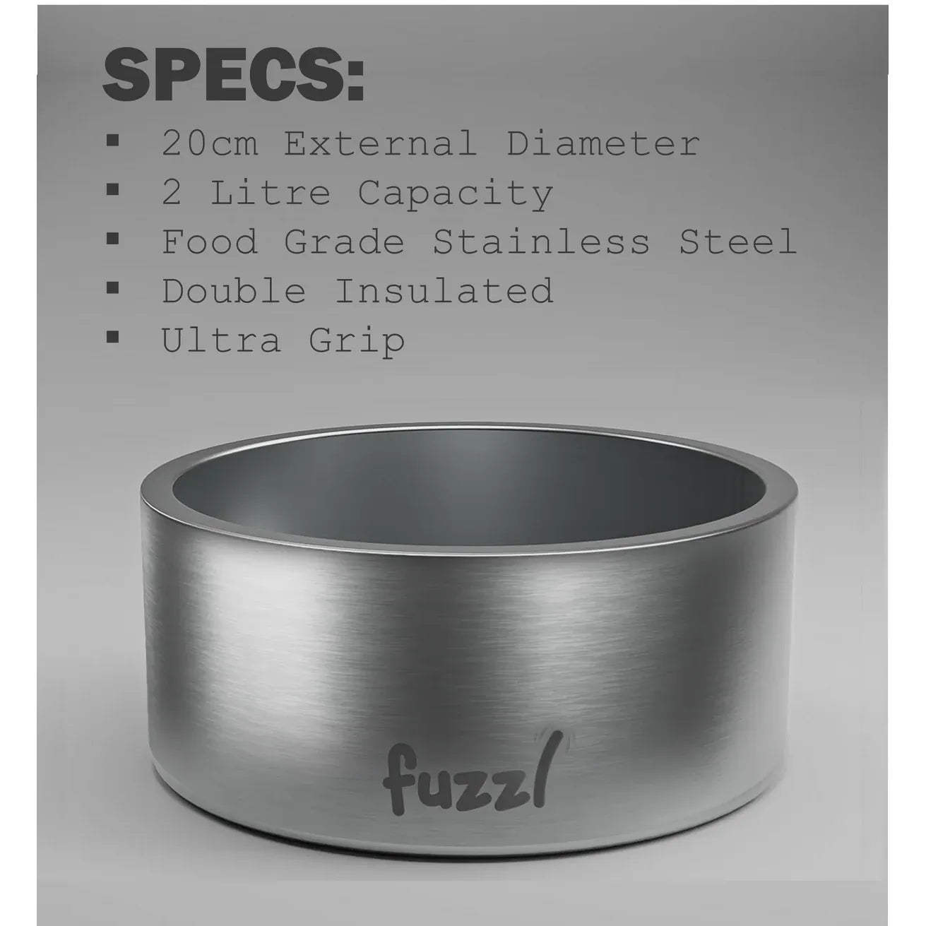 Fuzzl Titan Thermal Dog Bowl 20cm | Brushed Stainless Steel