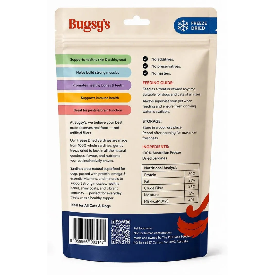 Bugsy's Freeze Dried Pet Treat - Sardines 70g