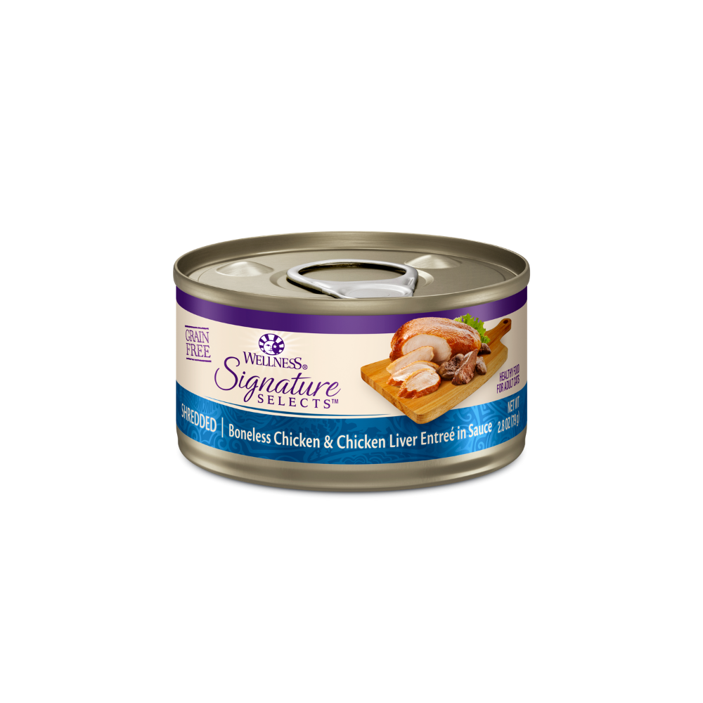 WELLNESS Core Signature Selects Wet Cat Food Shredded Boneless Chicken & Chicken Liver Entreé in Sauce 79g x 12