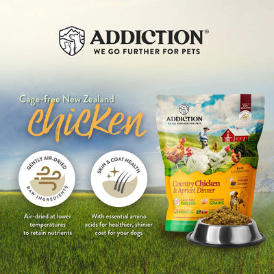 Addiction Air Dried Dog Food Raw Alternative Country Chicken And Apricot Dinner 910g