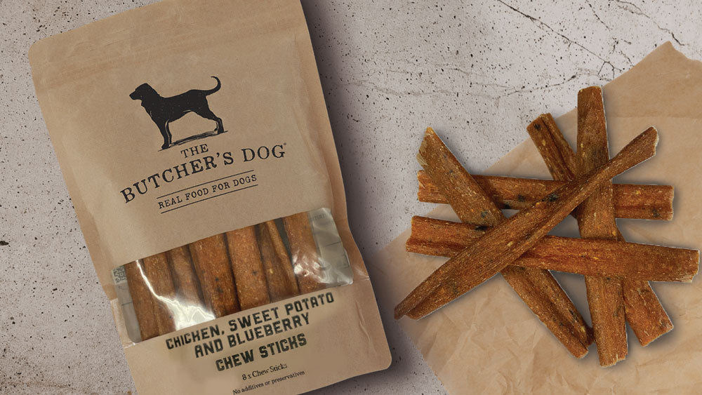The Butcher's Dog | Dog Treat Chicken Sweet Potato and Blueberry Chew Sticks 8pcs