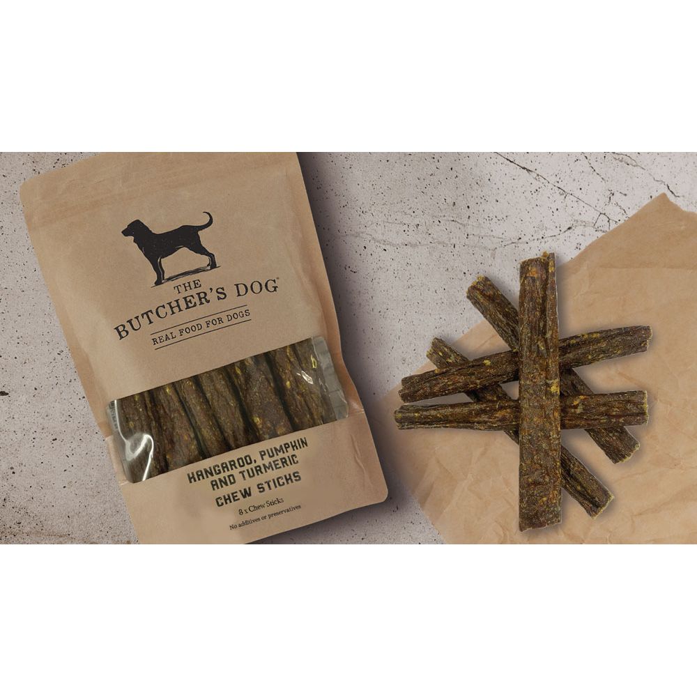 The Buther's Dog | Dog Treat Kangaroo Pumpkin and Turmeric Chew Sticks 150g