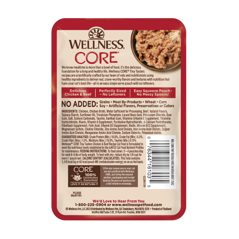 WELLNESS Core Wet Cat Food Tiny Tasters Smooth Pâté Chicken & Beef Recipe 50g x 12
