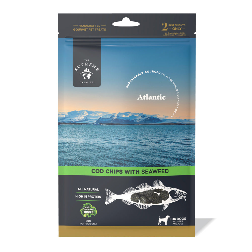 The Supreme Treat Co Dog Treat Cod with Seaweed Chips 80g