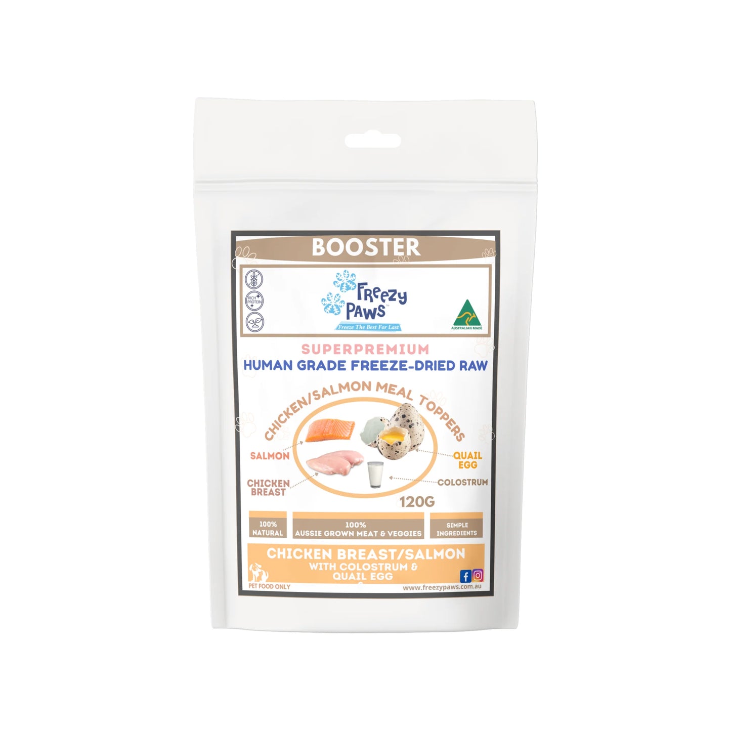 Freezy Paws - Freeze-Dried Raw Meal Topper Chicken & Salmon w/Quail Egg & Colostrum 120g