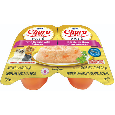 INABA Cat Complete and Balanced Wet Food Churu Entrée Pate Twin Cups Tuna Recipe with Salmon 35g x 2