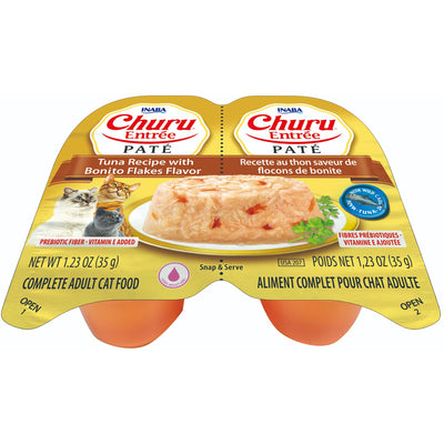 INABA Cat Complete and Balanced Wet Food Churu Entrée Pate Twin Cups Tuna Recipe Tuna Recipe with Bonito Flakes Flavor 35g x 2