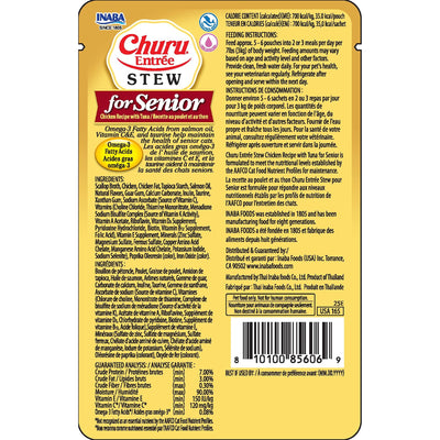 INABA Cat Complete and Balanced Wet Food Churu Entrée Stew Chicken Recipe with Tuna Senior 10+ 50g