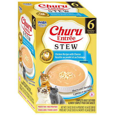 INABA Cat Complete and Balanced Wet Food Churu Entrée Stew Chicken Recipe with Cheese Multi Pack 50g x 6