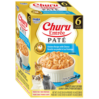 INABA Cat Complete and Balanced Wet Food Churu Entrée Pate Chicken Recipe with Cheese Multi Pack 50g x 6