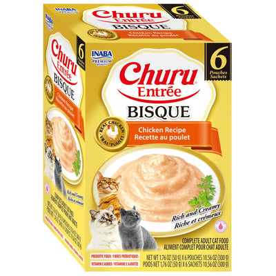 INABA Cat Complete and Balanced Wet Food Churu Entrée Bisque Chicken Recipe Multi Pack 50g x 6