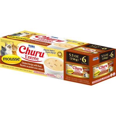 INABA Cat Complete and Balanced Wet Food Churu Entrée Mousse Chicken Recipe with Duck Multi Pack Can 156g x 6