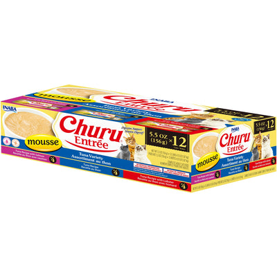 INABA Cat Complete and Balanced Wet Food Churu Entrée Mousse Tuna Variety Multi Pack Can 156g x 12