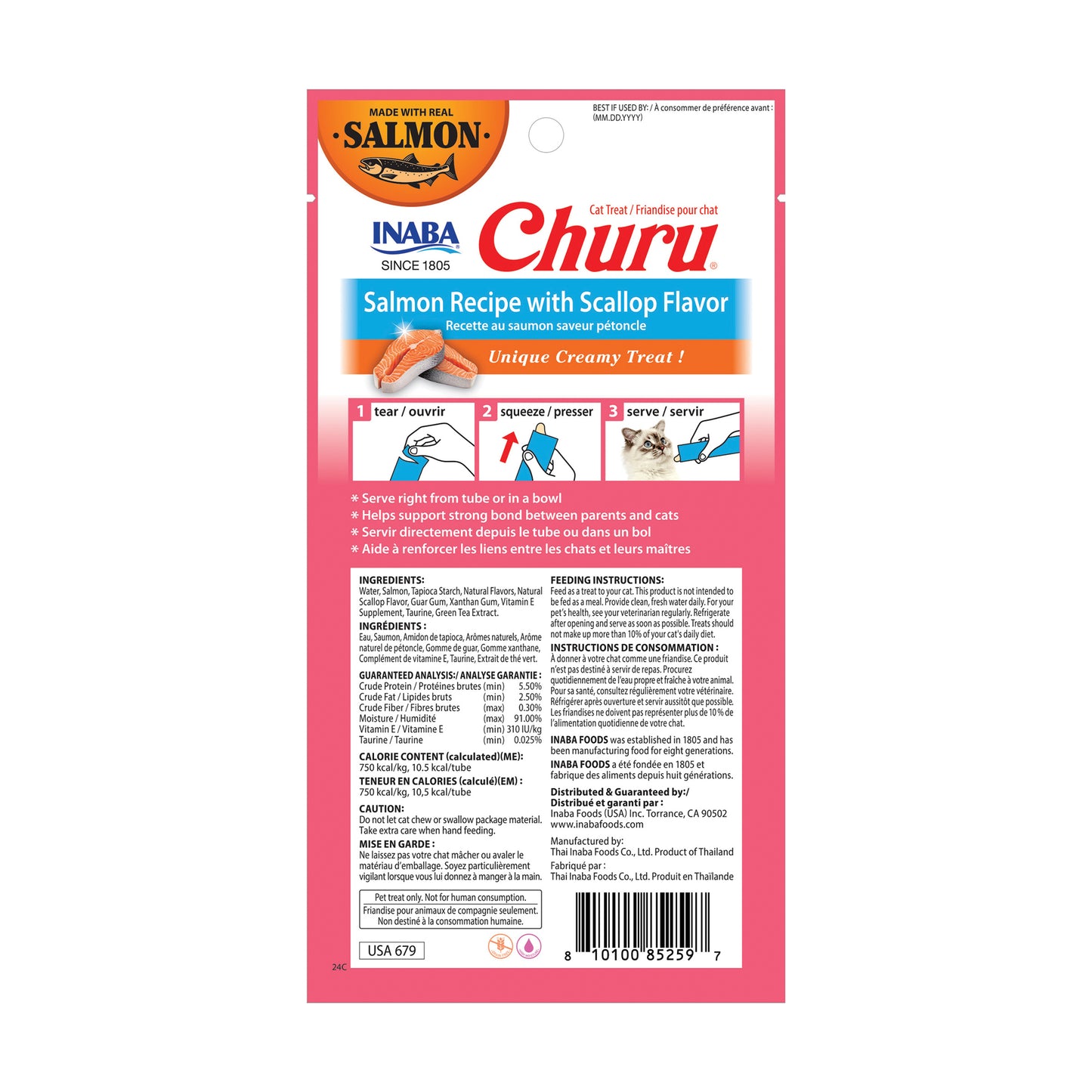 INABA Cat Churu Puree Salmon Recipe with Scallop Flavor 56G