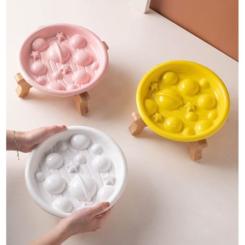 Ceramic Slow Feeder Pet Bowl - Planet Style (No Stand)