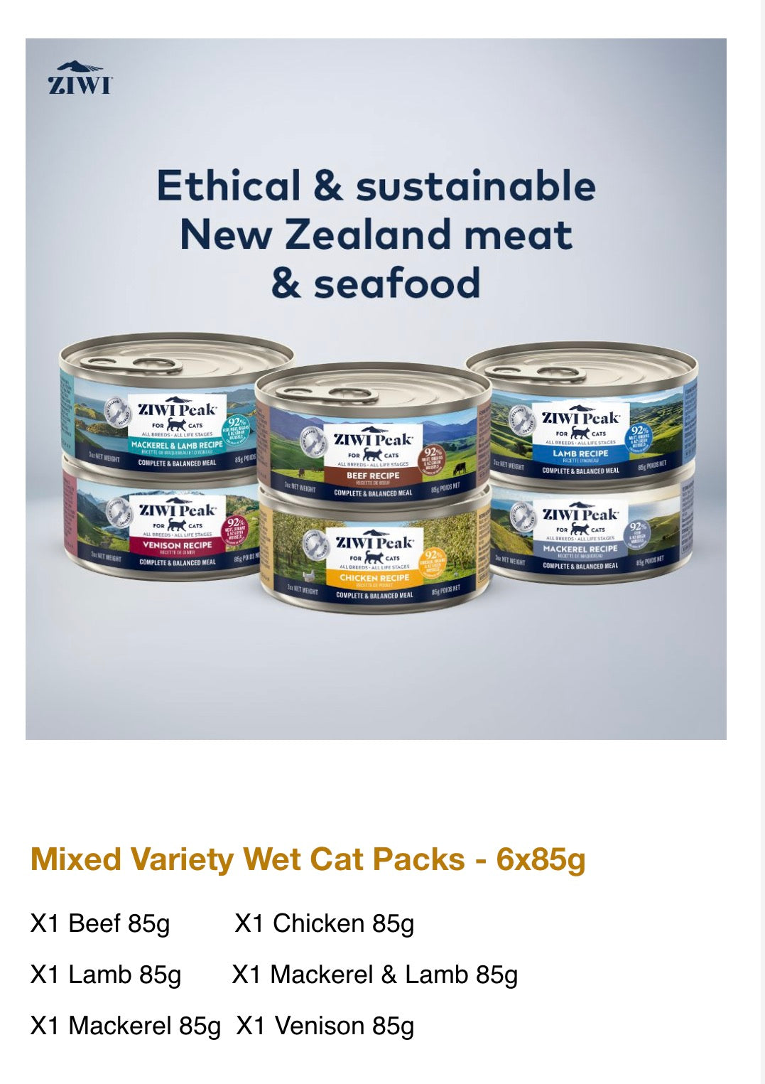 Ziwi Peak Wet Cat Food Multipack Variety Pack 6x85g