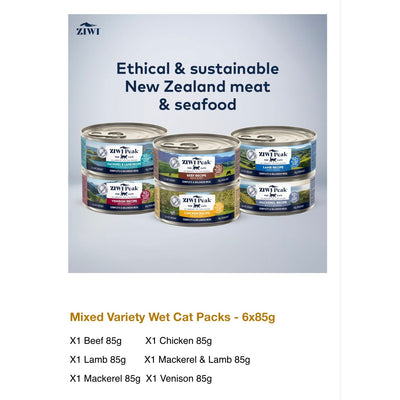Ziwi Peak Wet Cat Food 6-Recipes Multipack Variety Pack 6x85g