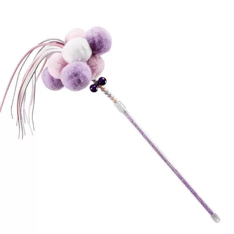 Cat Teaser Wand Toy - Colorful Plush Ball