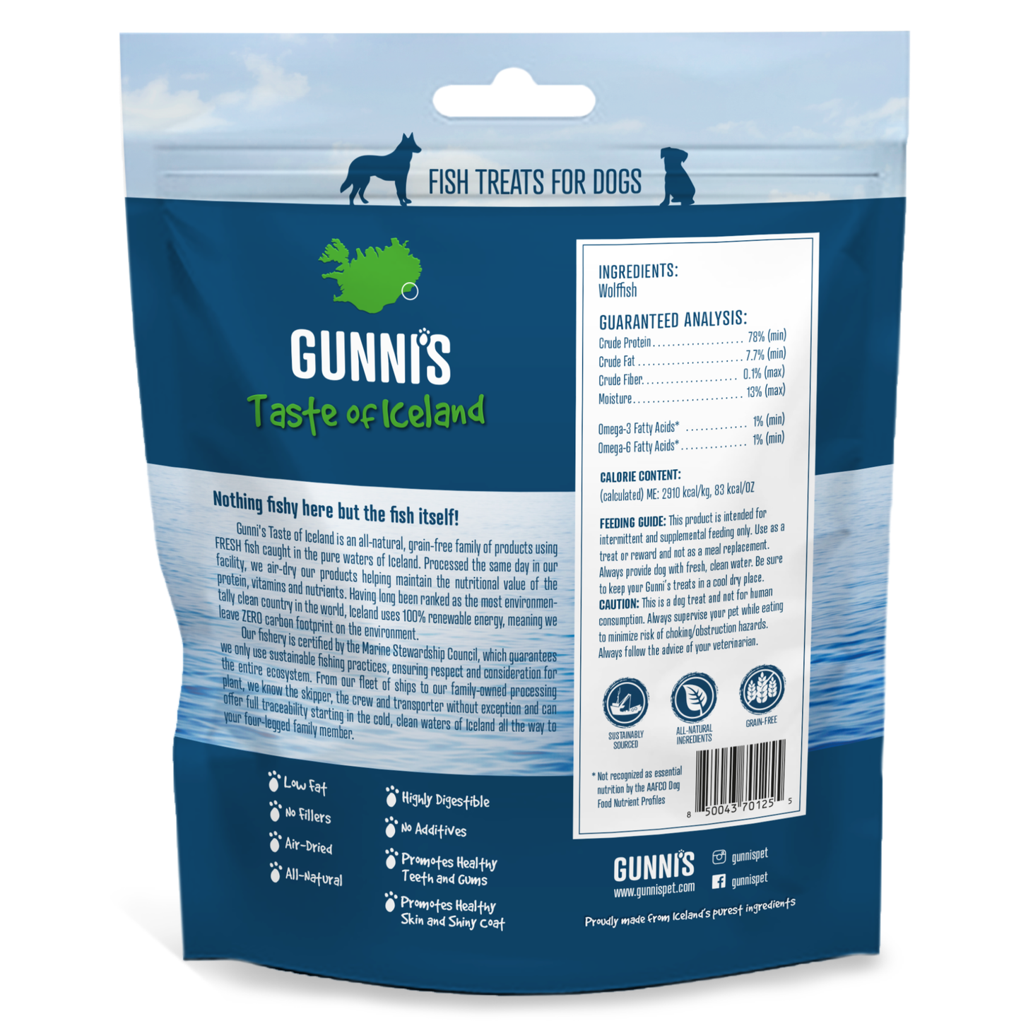 GUNNI’S Wolffish Skin Chips Dog Treats 227g