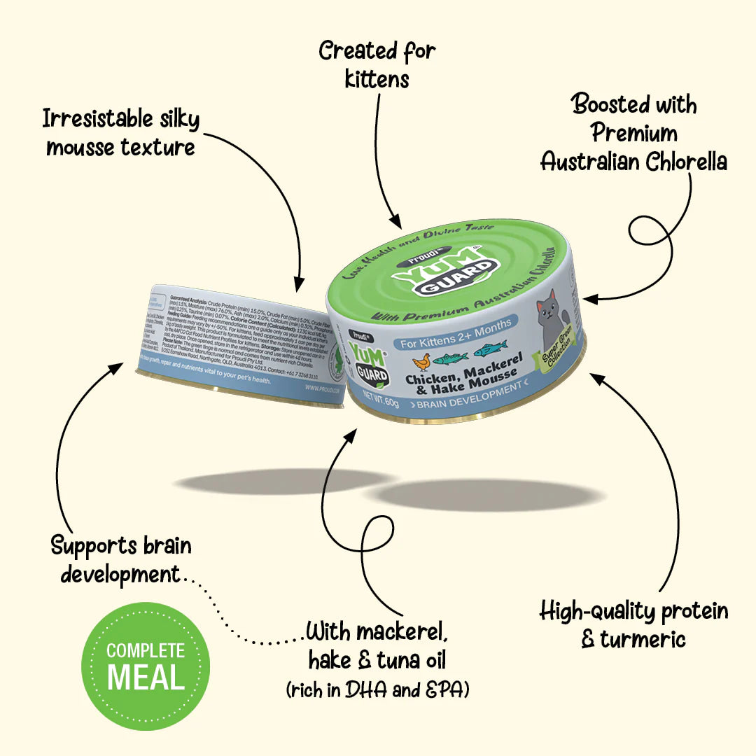 Yumguard Cat Wet Food - Brain Development Chicken Mackerel & Hake Mousse for Kittens