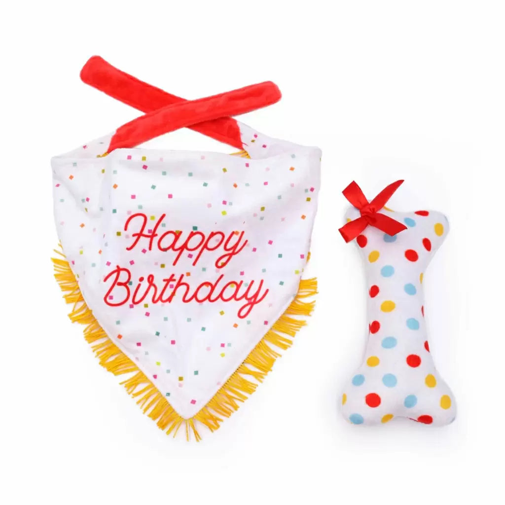 Zippypaws Dog Toy Birthday Bandana and Bone 2Pack