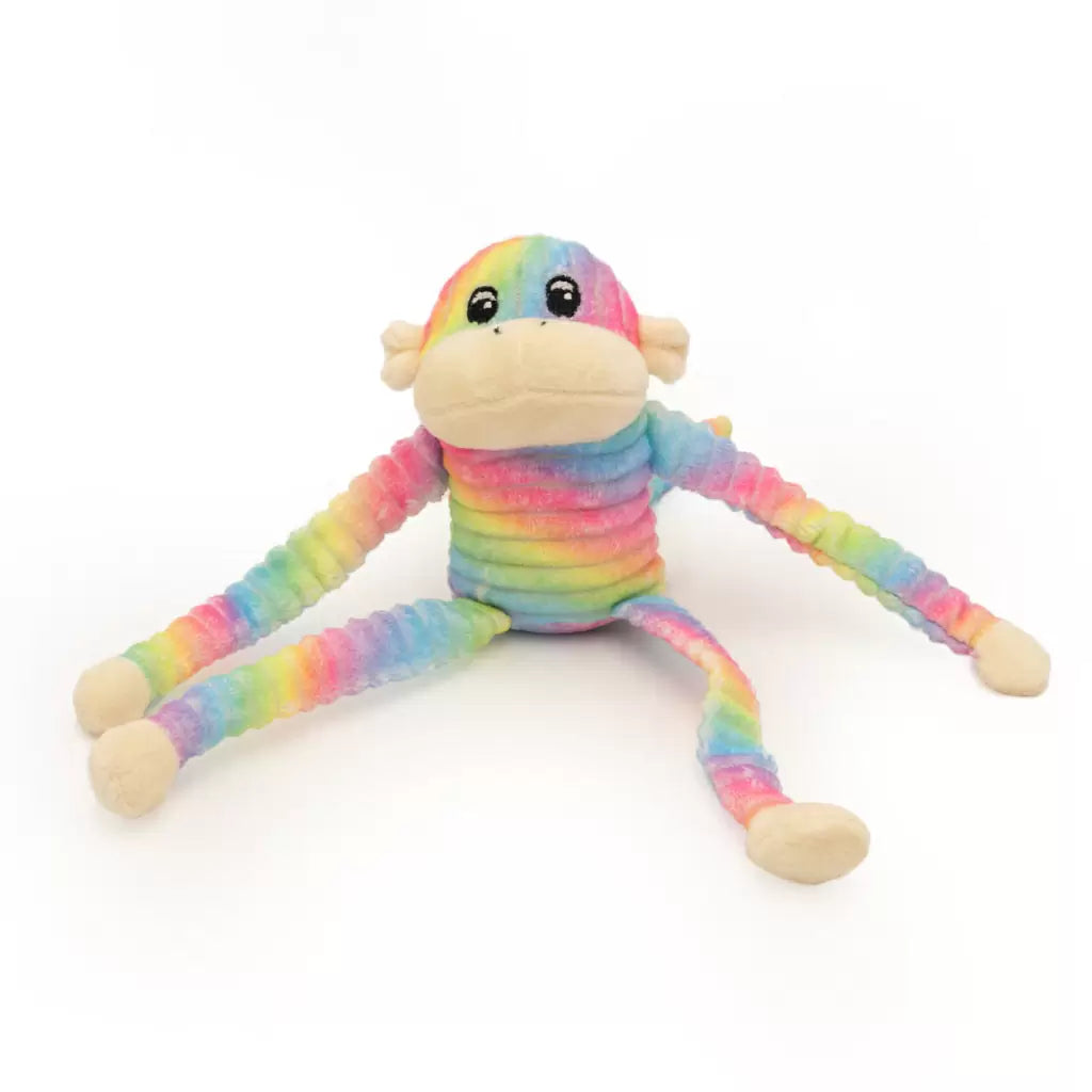 Zippypaws Plush Toys For Dog Spencer the Crinkle Monkey – 2Pack Small Rainbow and Blue