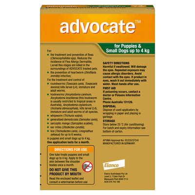 ADVOCATE DOG Puppy & Small Green up to 4KG 3PK