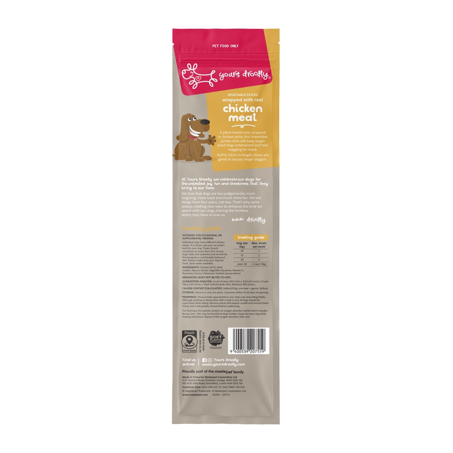 Yours Droolly Dog Treats Chicken Wrapped Vegetable Sticks Large 2 Pack