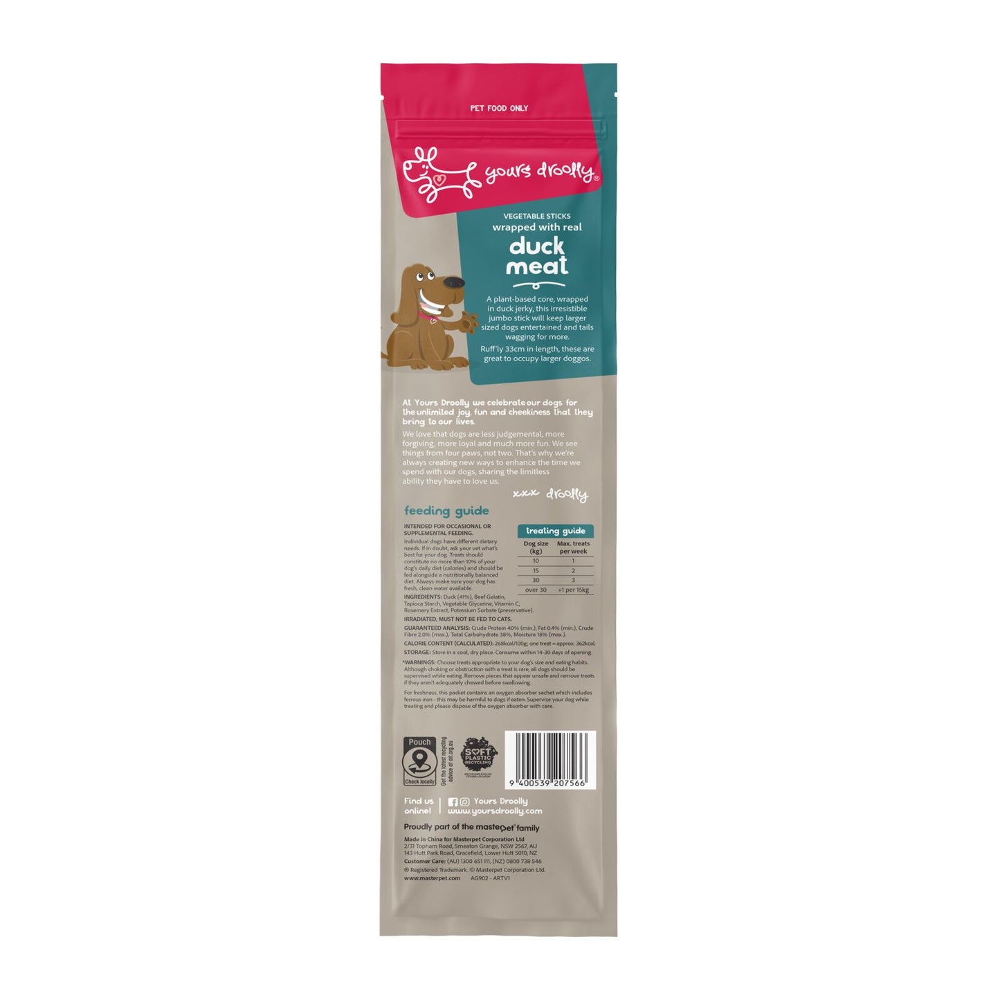 Yours Droolly Dog Treats Duck Wrapped Vegetable Sticks Large 2 Pack