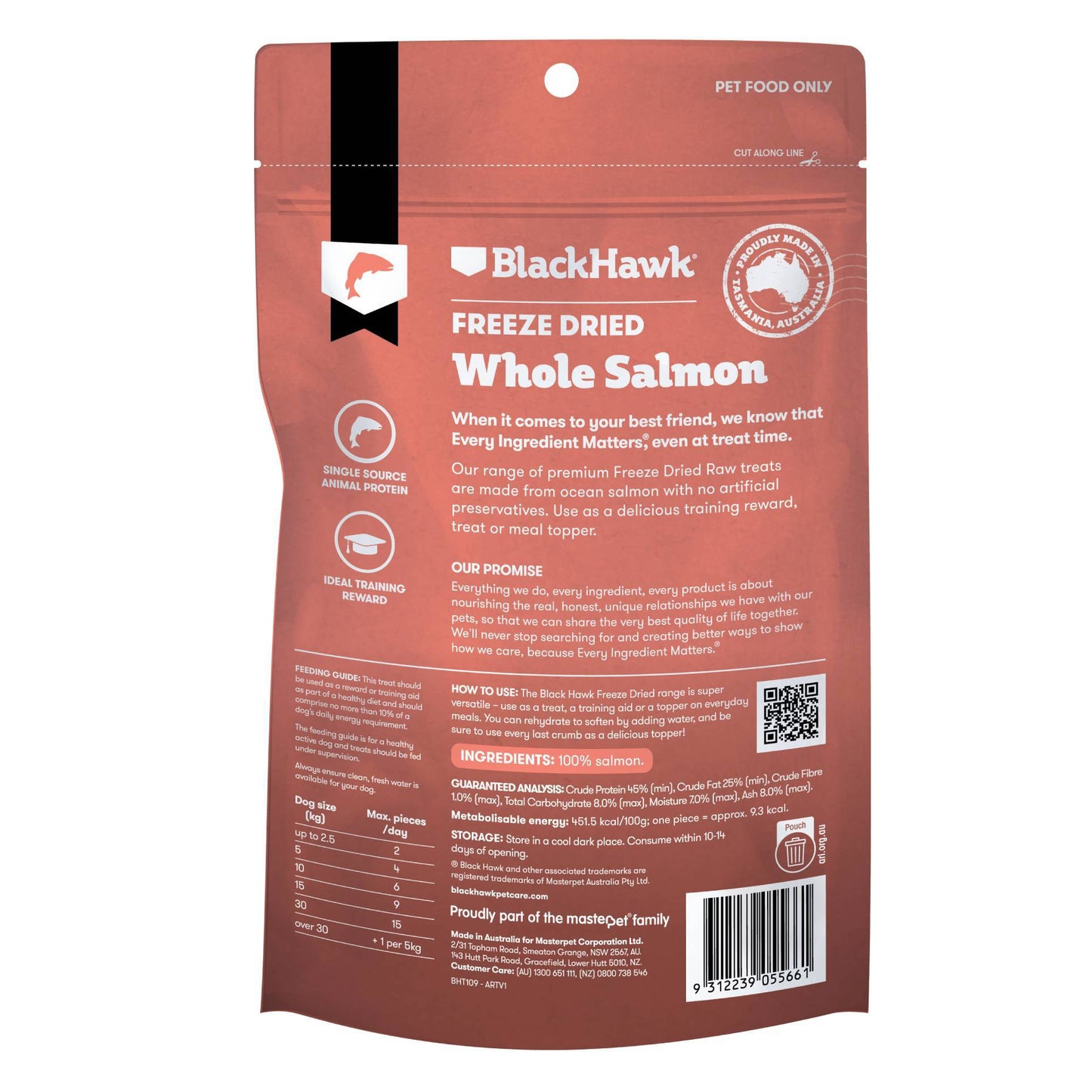 Black Hawk Dog Treats Freeze Dried Whole Salmon 45g