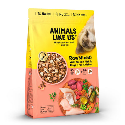 Animals Like Us - RawMix50™ with New Zealand Ocean Fish & Cage-Free Chicken Cat Food 1.36Kg