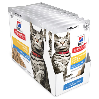 Hill's Science Diet Adult Cat Wet Food Urinary Hairball Control Tender Ocean Fish Dinner 85g x 12