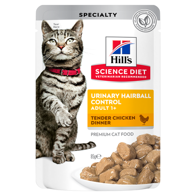 Hill's Science Diet Adult Cat Wet Food Urinary Hairball Control Tender Chicken Dinner 85g x 12