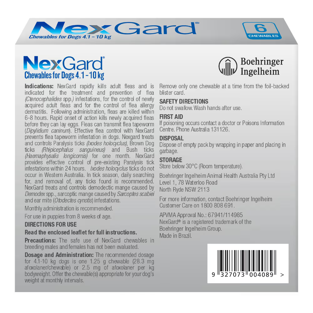 NexGard Flea & Tick Chewables For Small Dogs 4.1-10kg