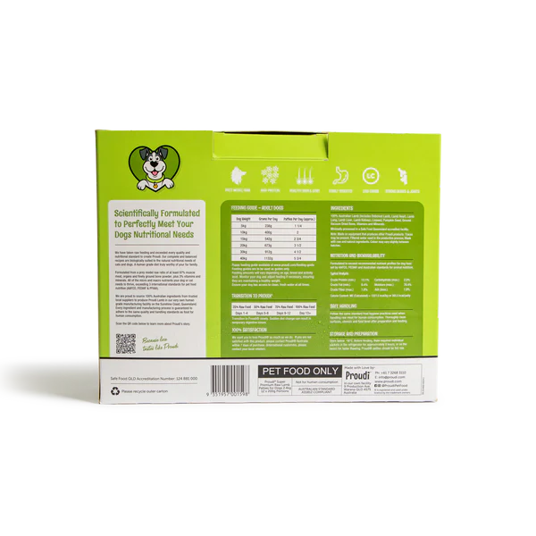 Proudi Dog Raw Food - Single Protein Lamb 2.4Kg