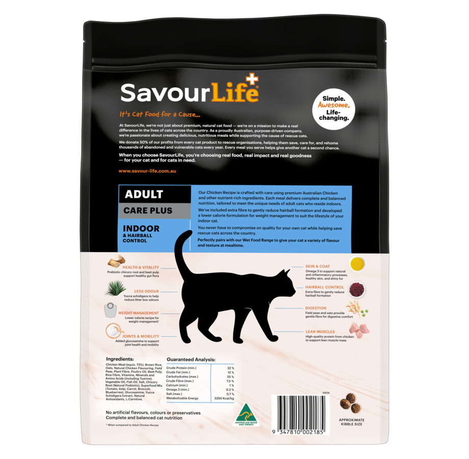 SavourLife Adult Cat Dry Food Care Plus Indoor & Hairball Control Chicken