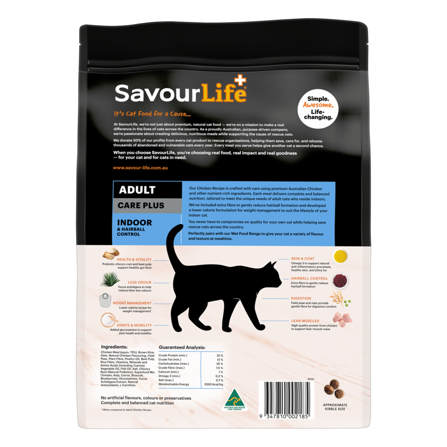 SavourLife Adult Cat Dry Food Care Plus Indoor & Hairball Control Chicken