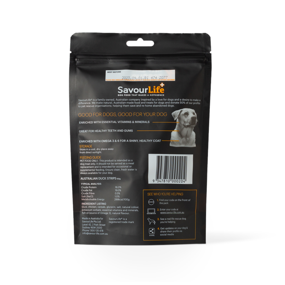 SavourLife Dog Treats Strips Australian Duck 165g