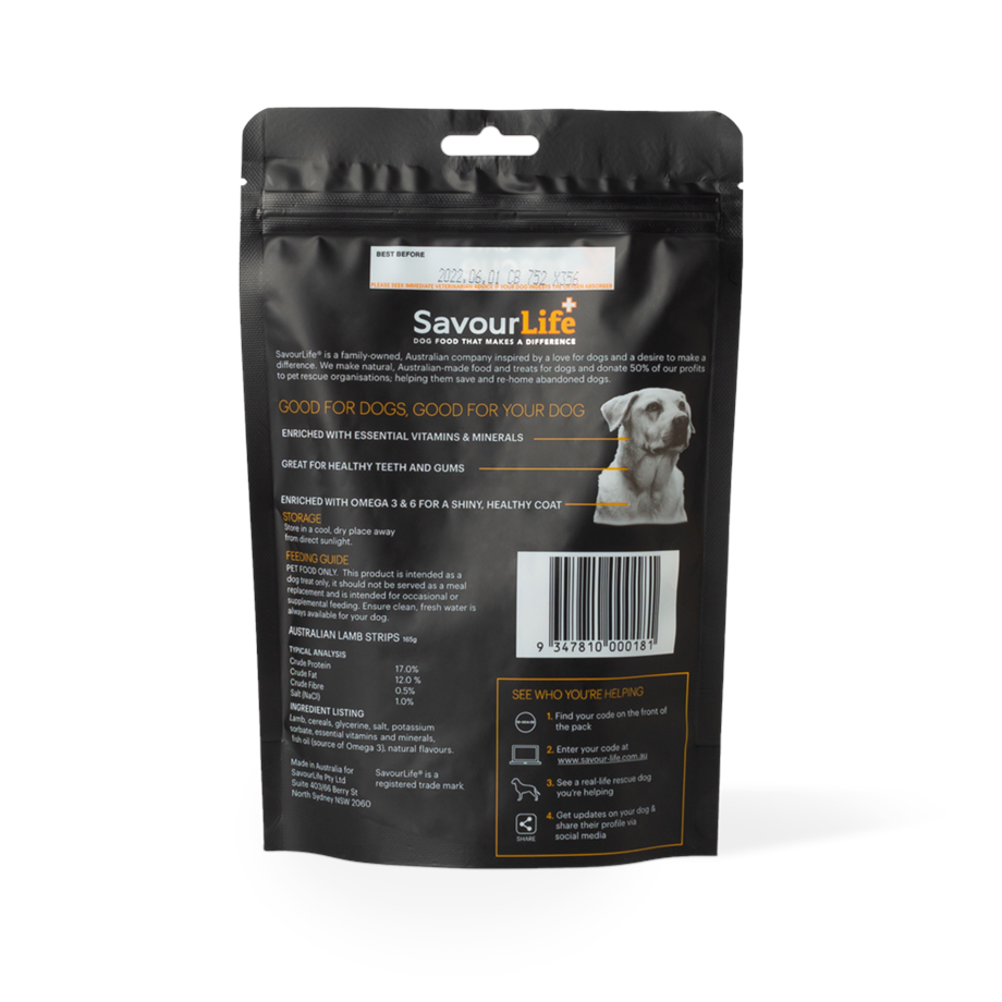 SavourLife Dog Treats Strips Australian Lamb 165g