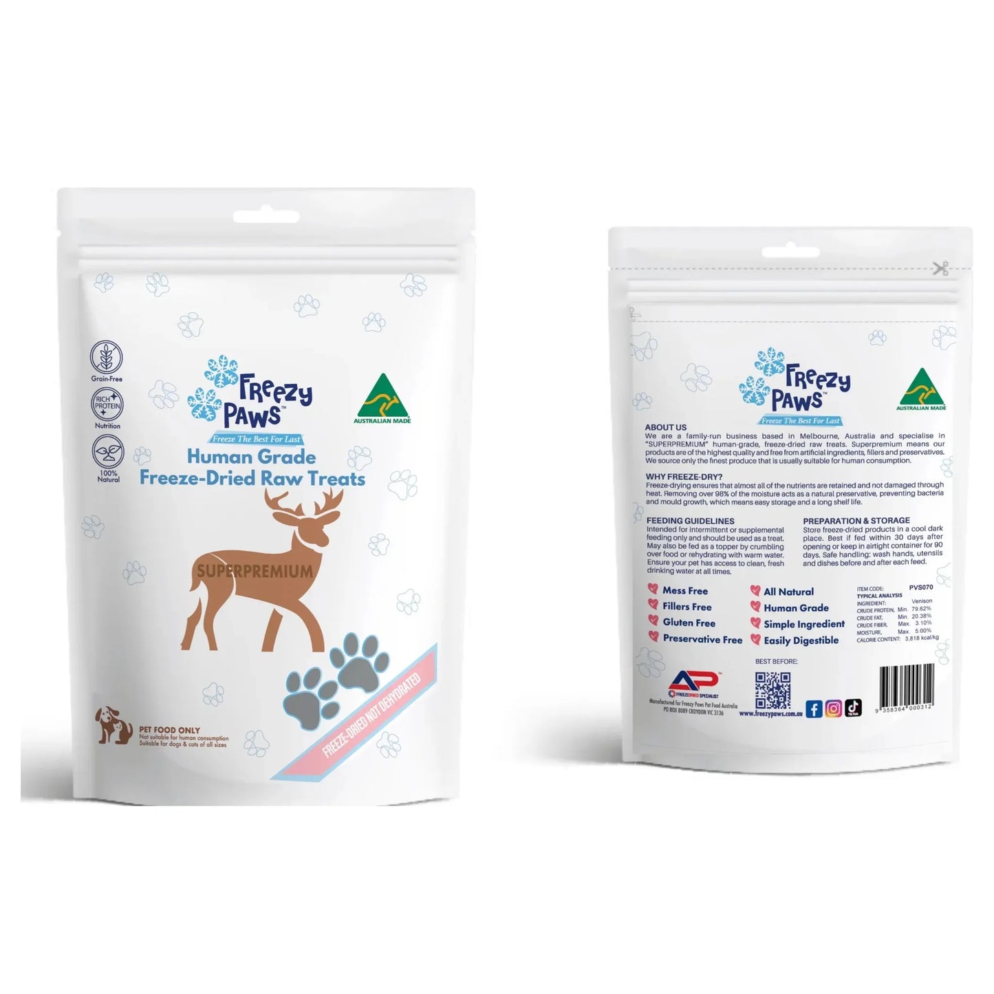 Freezy Paws - Freeze-Dried Venison Steak Raw Treats 70g